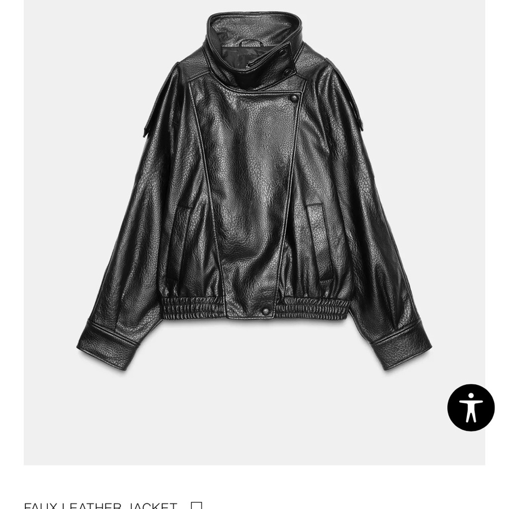 Zara viral funnel neck black Leather Jacket NWT